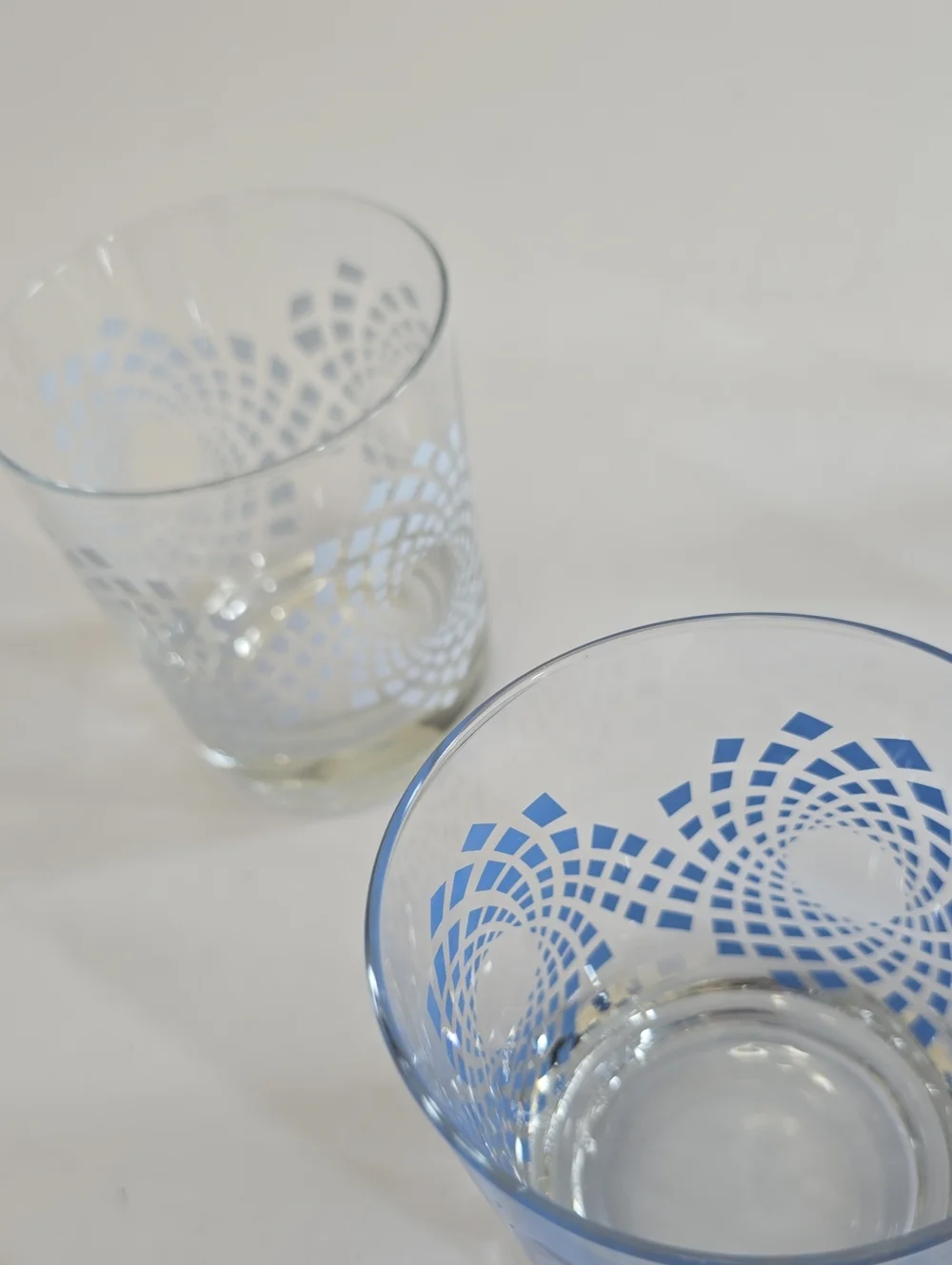 Vintage Ikea Set Of 6 Lowball Tumblers Whisky Glass Poland Blue White